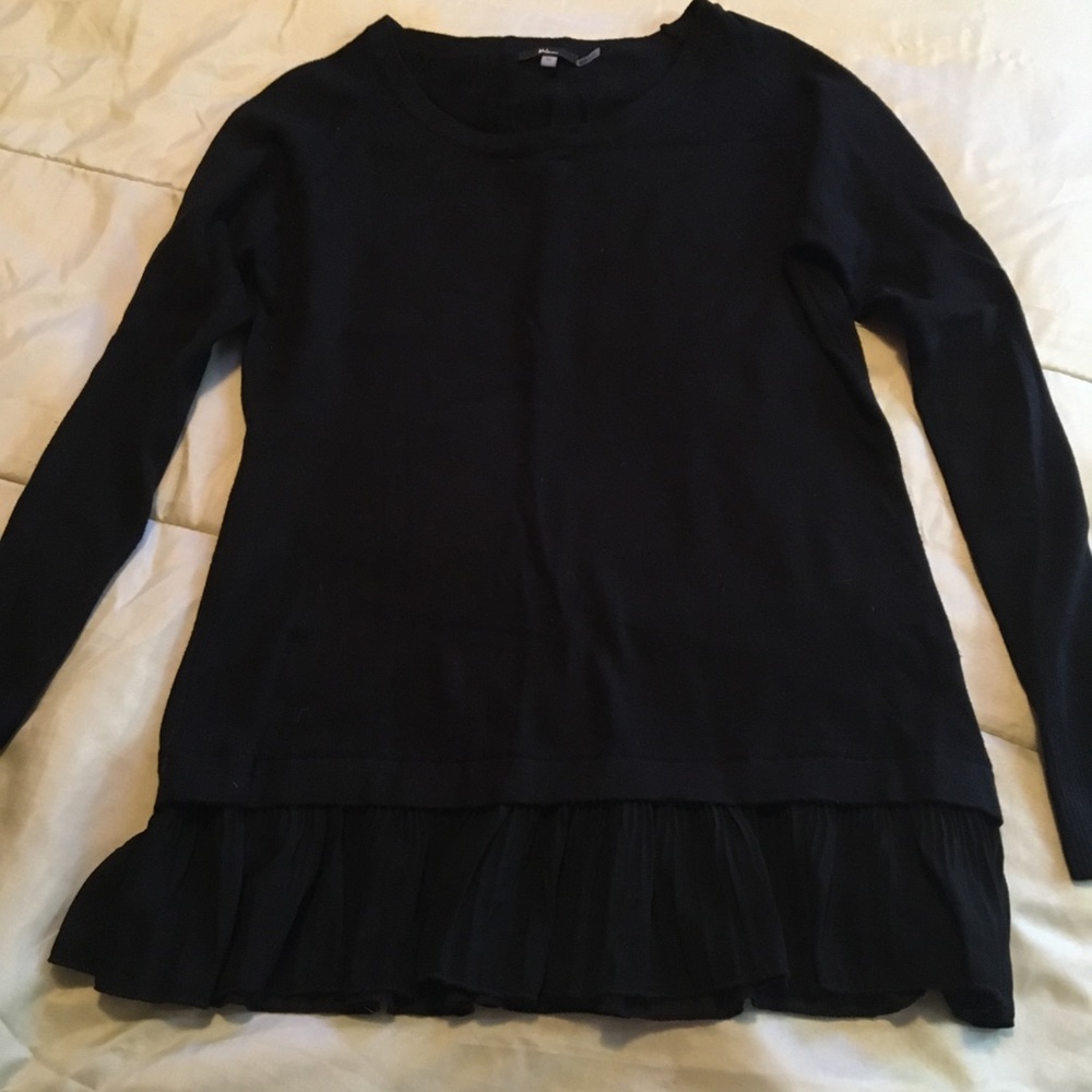 Black Milano soft fitted shirt w/ chiffon ruffles